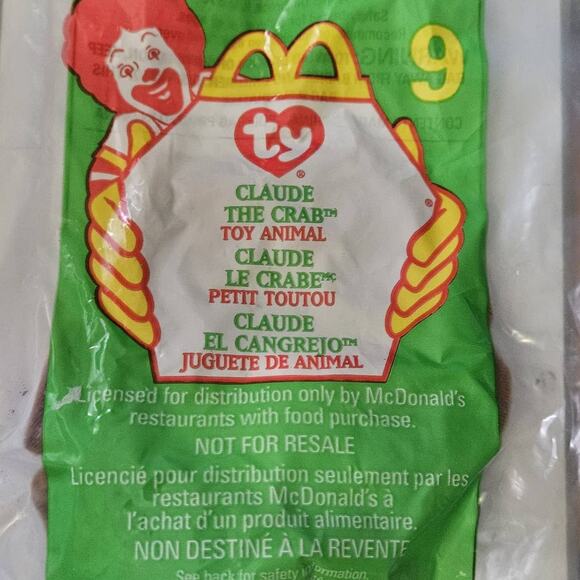 1999 McDonalds TY Teenie Beanie Babies Claude the Crab 9 New in Package - Picture 1 of 2